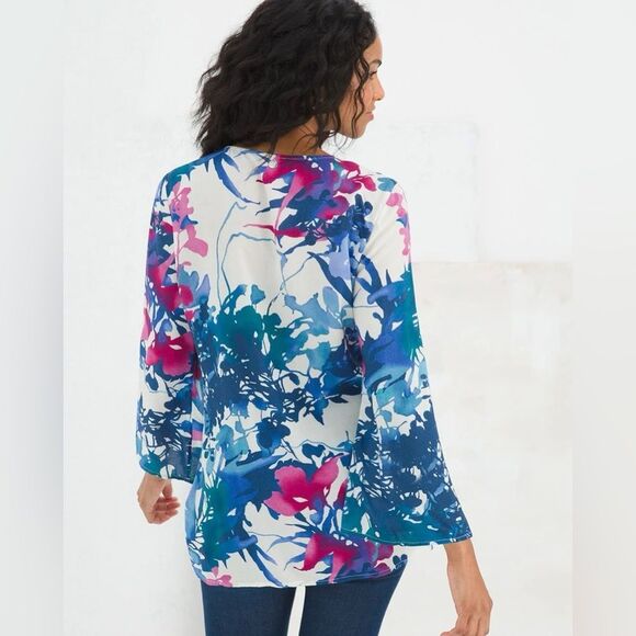 CHICO'S NWT Floral Split Neck Tunic Long Top Women's M Embroidered Boho Resort - Picture 10 of 14